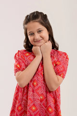 Lawn Red Digital Printed Top