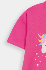Girls Pink Unicorn Double Frill Long Tee