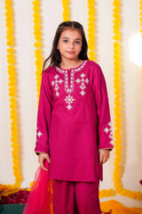 Girls Embroidered 3-Piece checked Suit – Winter Cotton