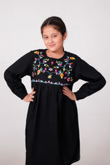 Girls Embroidered 100% Cotton Top - Black
