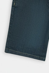 Boys Denim Greenish  Blue Cross Pocket  Long Shorts(3 Quarter)