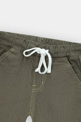 Boys Denim Olive Green Cross Pocket  Long Shorts(3 Quarter)
