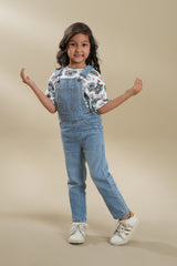 Girls Denim Dungaress  Ice Blue
