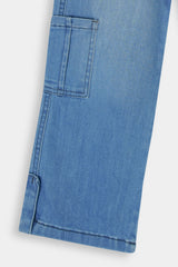 Girls  Light Blue Wide Leg 6 Pocket Carpenter Style With Bottom Loop