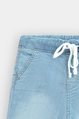 Boys Denim Light Blue Cross Pocket  Long Shorts(3 Quarter)