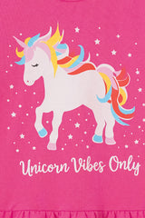 Girls Pink Unicorn Double Frill Long Tee