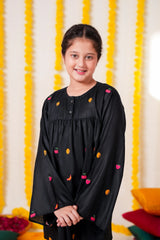 Black Khaddar Embroidered Festive Top | Girls Winter Ethnic Wear
