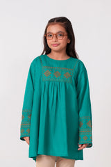 Teal Green Khaddar Embroidered Top | Girls Winter Ethnic Wear