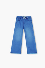 Girls  Blue Wide Leg Open Bottom Trouser