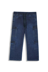 Girls Dark Blue Wide Leg Eight Pocket Trouser
