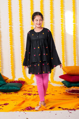 Black Khaddar Embroidered Festive Top | Girls Winter Ethnic Wear