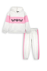 Butterfly Love Girls Winter Tracksuit | 100% Cotton Fleece | Pink Quilted Panels