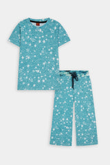 Girls Ferozi Star Printed Night Suit