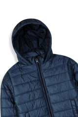 Navy & Orange Kids Puffer Jacket | Warm Winter Hooded Coat