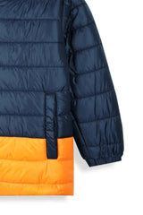 Navy & Orange Kids Puffer Jacket | Warm Winter Hooded Coat