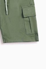 Boy  Olive Green Cotton  Cargo Shorts(Knee Length)