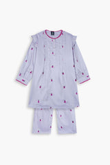 Girls Cotton Butterfly Embroidered Suit – 2 Piece Kurti & Trouser Set