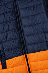 Navy & Orange Kids Puffer Jacket | Warm Winter Hooded Coat