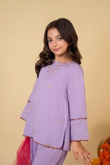 Lavender Gharara Suit with Short Shirt & Net Dupatta | Festive Kidswear