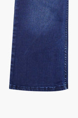 Girls Dark  Blue Flare Yellow Flower Embroidered Pant