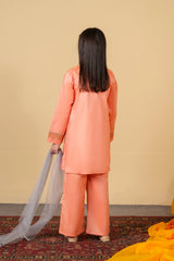 Peach Embroidered 3-Piece Cotton Suit for Girls | With Pockets & Dupatta