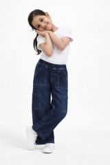 Girls  Dark Blue Wide Leg 6 Pocket Carpenter Style With Bottom Loop