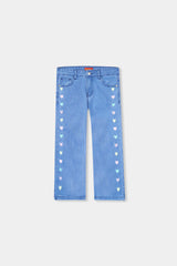 Girls Ice Blue  Wide Leg  Heart Embroidered Pant