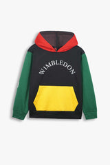 Kids Multi Color ,Wimbledon Block Fleece Hoodie.(Black Green Yellow)