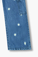 Girls Light Blue Super Soft Wide Leg Flower 6 Pocket Embroidered Trouser