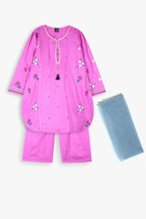 Girls Embroidered Cambric Cotton Suit | 3-Piece Eastern Wear with Dupatta | Winter Collection