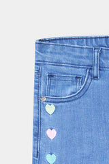 Girls Ice Blue  Wide Leg  Heart Embroidered Pant