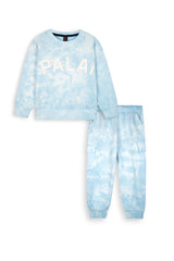 Sky Blue Tie-Dye Terry Tracksuit | 100% Cotton | Cozy Winter Outfit for Kids