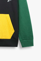 Kids Multi Color ,Wimbledon Block Fleece Hoodie.(Black Green Yellow)