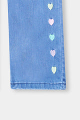Girls Ice Blue  Wide Leg  Heart Embroidered Pant
