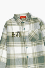 Kids Green White  Flannel Casual Shirt