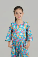 Cotton Light Blue Printed Jump Suit