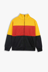 Kids Multi Color ,Block Fleece Zip Up Jacket.(Mustard,Black,Red)