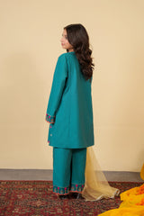Teal Cotton Embroidered 3-Piece Suit | Festive & Wedding Kidswear