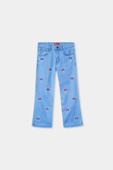 Girls Ice Blue  Wide Leg  Minnie Embroidered Pant