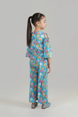Cotton Light Blue Printed Jump Suit