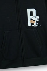 Snoopy Kids Zip-Up Hoodie – Black | 100% Cotton Fleece