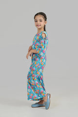 Cotton Light Blue Printed Jump Suit