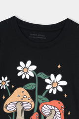 Girls Black Mushroom Tee