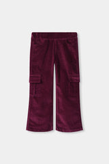 Girls Wide Leg Maroon Velvet Trouser