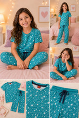 Girls Ferozi Star Printed Night Suit