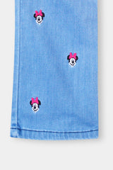 Girls Ice Blue  Wide Leg  Minnie Embroidered Pant