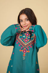 Teal Cotton Embroidered 3-Piece Suit | Festive & Wedding Kidswear