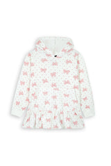 Girls Bows and Mini-Heart Print Frill Hemline Hoodie - 100% Cotton Terry