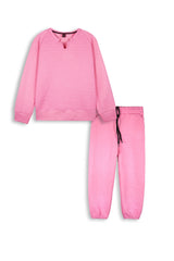 Pink Quilted Winter Suit with Neck Slit | Cozy 2-Piece Lounge Set