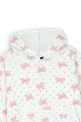 Girls Bows and Mini-Heart Print Frill Hemline Hoodie - 100% Cotton Terry